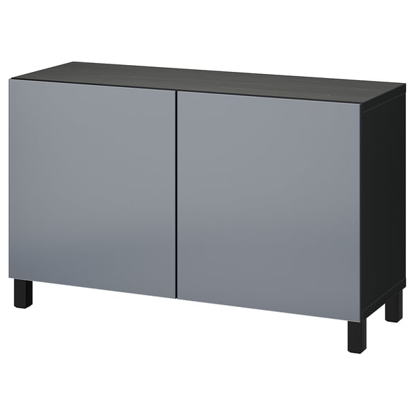 Modern grey sideboard, grey & black, rectangular, minimalist, two-door storage unit.