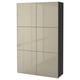 A stylish, modern BESTÅ storage unit in high-gloss beige with a sleek, rectangular shape and adjustable shelves.