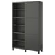 Dark gray BESTÅ cabinet with doors and open shelves for versatile storage.