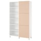 White BESTÅ storage unit with light wood doors and adjustable shelves.