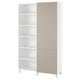 White BESTÅ storage, 5 shelves, beige doors.