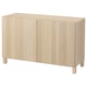 Light wood BESTÅ sideboard, sleek minimalist design with two cabinet doors and square legs.