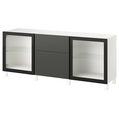 Modern BESTÅ storage unit, white & black. 2 glass doors & 1 drawer. Sleek, rectangular design for home organization.