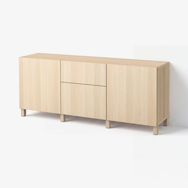 BESTÅ Storage combination with drawers, white stained oak effect/Lappviken/Stubbarp white stained oak effect, 180x42x74 cm