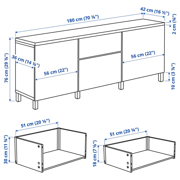 Illustration with measurements for the product: BESTÅ.