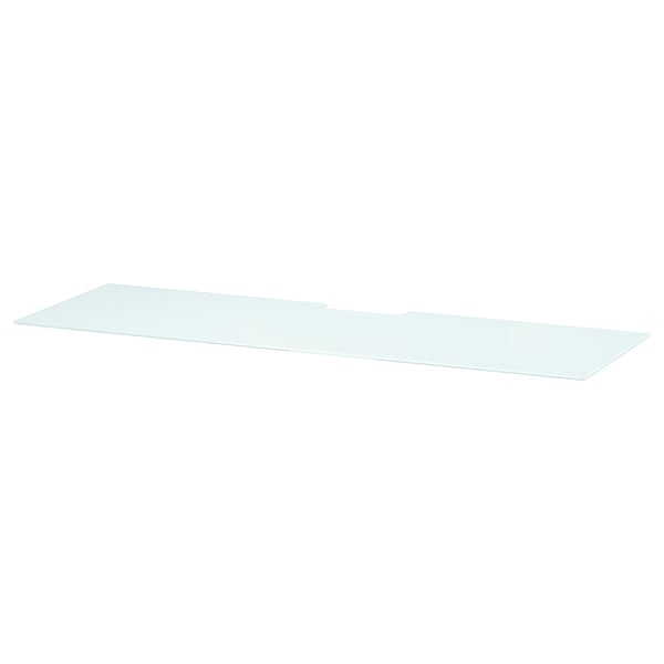 BESTÅ glass top panel in white, sleek and rectangular, ideal for tv bench, includes cable outlet.
