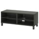 Ikea BESTÅ tv bench, dark gray, rectangular, with adjustable shelves and cable outlets.