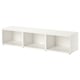 White BESTÅ tv bench, rectangular shape, open storage.
