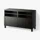 BESTÅ TV bench with doors, black-brown/Hanviken/Stubbarp black-brown, 120x42x74 cm
