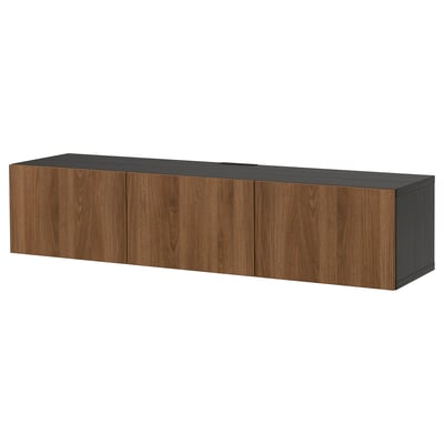 BESTÅ TV bench with doors, black-brown/Lappviken walnut effect, 180x42x38 cm