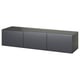 Modern minimalist dark grey wall-mounted tv unit with 3 storage compartments and cable management.