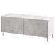 Modern white and concrete-gray tv stand, rectangular shape with two doors and metal legs.