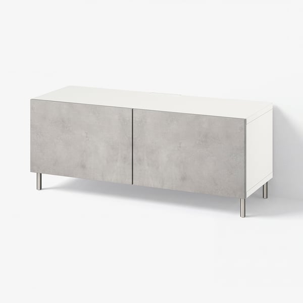 BESTÅ TV bench with doors, white/Kallviken/Ösarp light grey, 120x42x48 cm