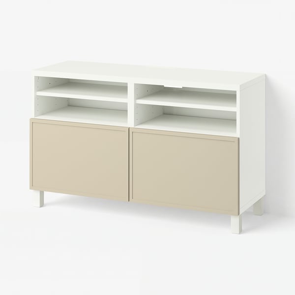 BESTÅ TV bench with doors, white/Krukmakare beige, 120x42x74 cm