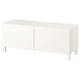 White BESTÅ tv bench, minimalist design with adjustable shelves, soft-close hinges.