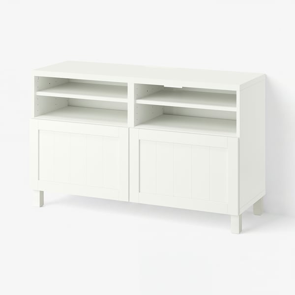 BESTÅ TV bench with doors, white/Pipmakare white, 120x42x74 cm