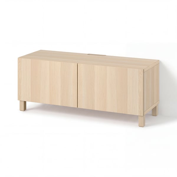 BESTÅ TV bench with doors, white stained oak effect/Lappviken/Stubbarp white stained oak effect, 120x42x48 cm