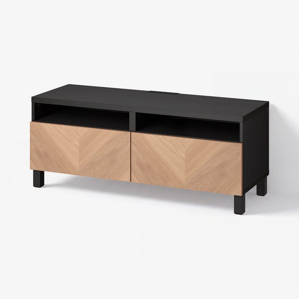 BESTÅ TV bench with drawers, black-brown Hedeviken/Stubbarp/oak veneer, 120x42x48 cm