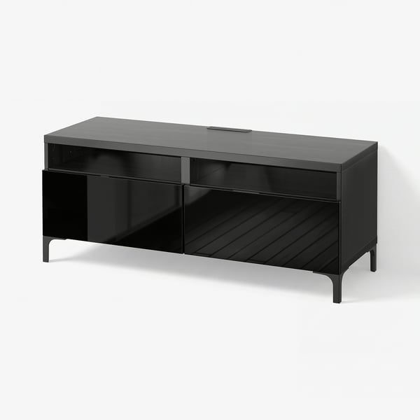 BESTÅ TV bench with drawers, black-brown/Selsviken/Nannarp high-gloss/black, 120x42x48 cm