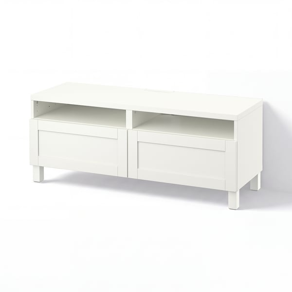 BESTÅ TV bench with drawers, white/Hanviken/Stubbarp white, 120x42x48 cm