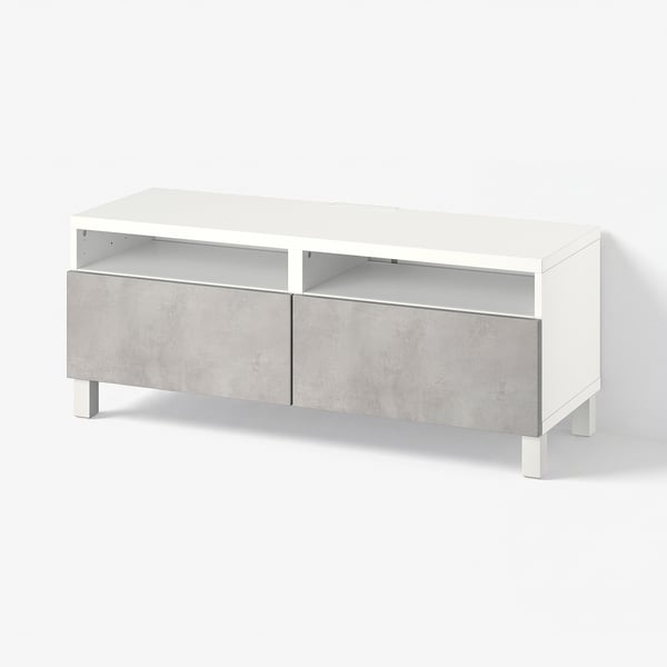 BESTÅ TV bench with drawers, white/Kallviken/Stubbarp light grey, 120x42x48 cm