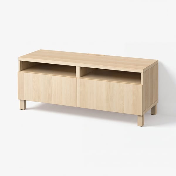 BESTÅ TV bench with drawers, white stained oak effect/Lappviken/Stubbarp white stained oak effect, 120x42x48 cm