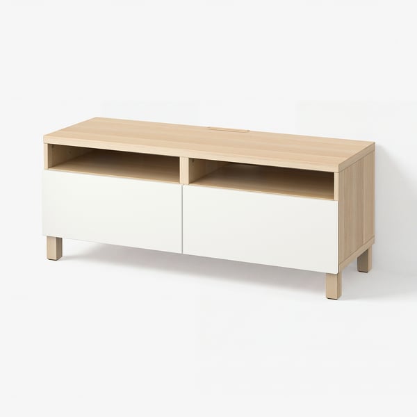 BESTÅ TV bench with drawers, white stained oak effect/Lappviken white, 120x42x48 cm