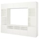 A white BESTÅ storage unit with shelves and cabinets for tv and accessories.