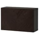 Dark brown wooden BESTÅ cabinet, rectangular with chevron grain pattern, sleek modern design.