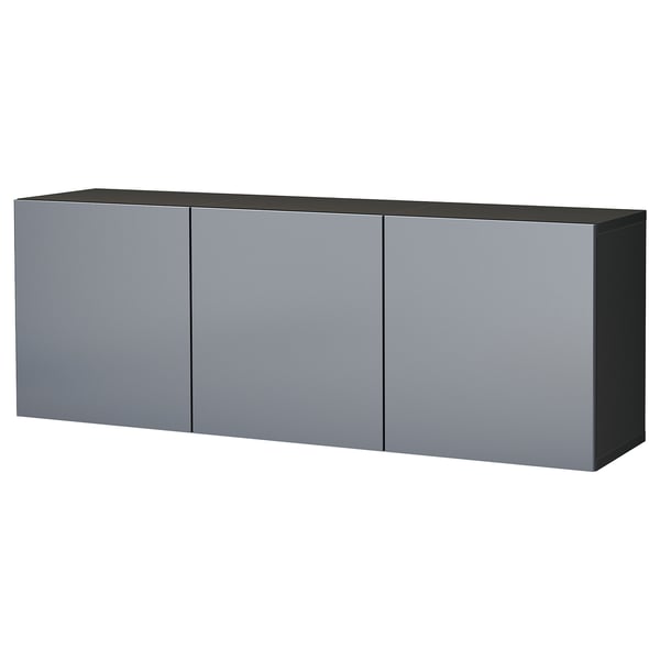 Wall-mounted BESTÅ grey cabinet with three doors.