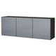 Wall-mounted BESTÅ grey cabinet with three doors.