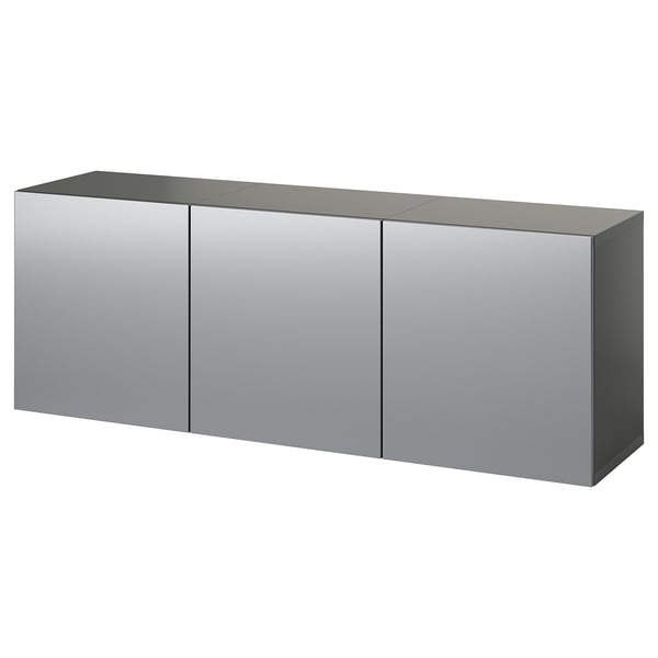 A BESTÅ storage unit in silver with three doors, wall-mounted, modern and sleek design.