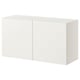 A white BESTÅ storage unit, rectangular in shape with smooth surfaces and flat doors, suitable for home organization.