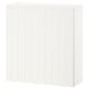 BESTÅ white storage unit. Modern, rectangular, panel design. Made from particleboard and fiberboard. Versatile, organizes home items.