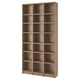Tall BILLY wooden bookcase, light brown, rectangular, adjustable shelves.