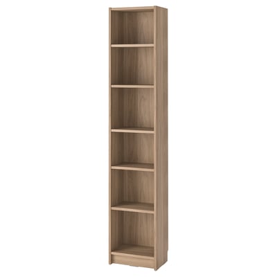 This tall, light brown BILLY bookshelf five open shelves, perfect for home storage. Its simple, sleek design suits any room.