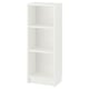 A white BILLY bookshelf with three adjustable shelves, made of fibreboard and particleboard, standing upright against a white background.