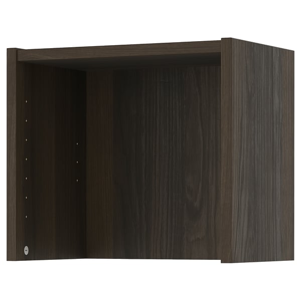Dark brown BILLY shelf unit, rectangular, wooden, open at top.