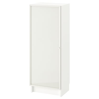 BILLY white bookcase with frosted glass door, rectangular, modern design.