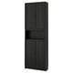 Tall black BILLY bookcase with closed and open storage, simple and timeless design.