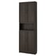 A BILLY tall bookcase in dark brown, featuring a mix of open and closed storage with panel doors, suitable for any room.