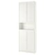 White BILLY bookcase with closed and open storage, perfect for various rooms; made from particleboard, paper foil, and plastic edging.