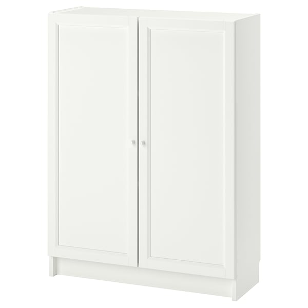 A white BILLY bookcase with closed panel doors, rectangular shape, and simple design.