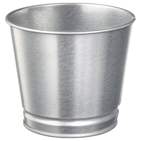 BINTJE metal planter, silver, cylindrical shape, seamless design.