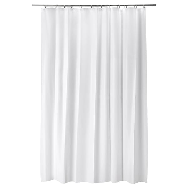 BJÄRSEN white shower curtain, peva material, rectangular, simple design.