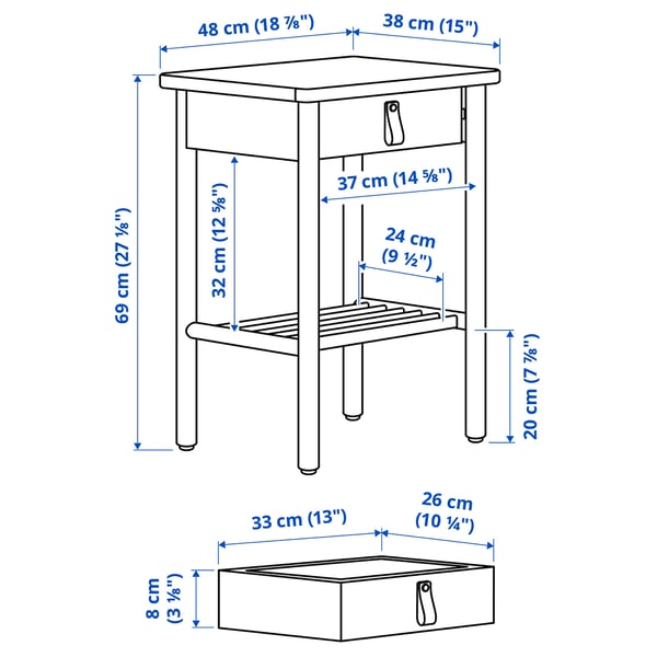 Illustration with measurements for the product: BJÖRKSNÄS.