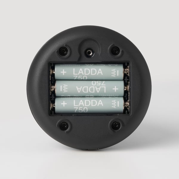 Three ladda aaa rechargeable batteries in black led device with dimmer.