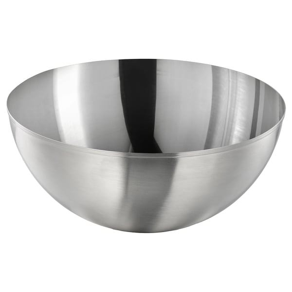 Stainless steel bowl, sleek silver, round shape, smooth design.