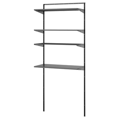 BOAXEL: dark grey wall shelves, metal, simple design, 4 tiers for storage.