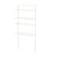 White BOAXEL wall shelf, metal & wood. Four-tier storage, modern minimalist design.